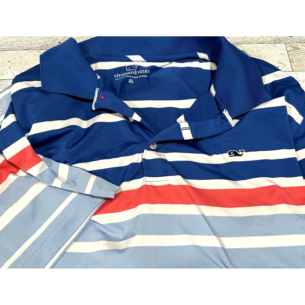 Vineyard Vines Striped Polo Shirt Short Sleeve Preppy Casual XL Whale Logo White